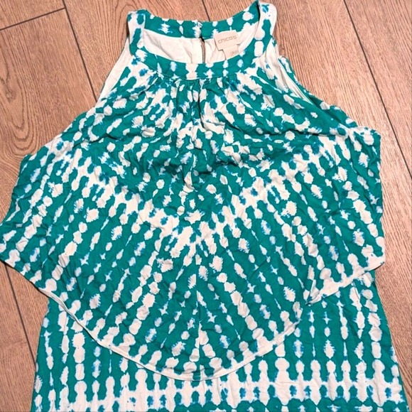 Chicos 2 Large 12 Halter Maxi Dress Long Aqua Blue Print Vacation Summer Trendy - Picture 3 of 6